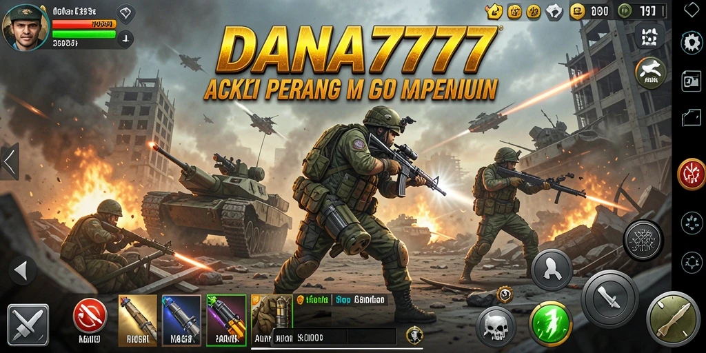 Screenshot DANA777 menampilkan aksi pertempuran intens di medan perang.