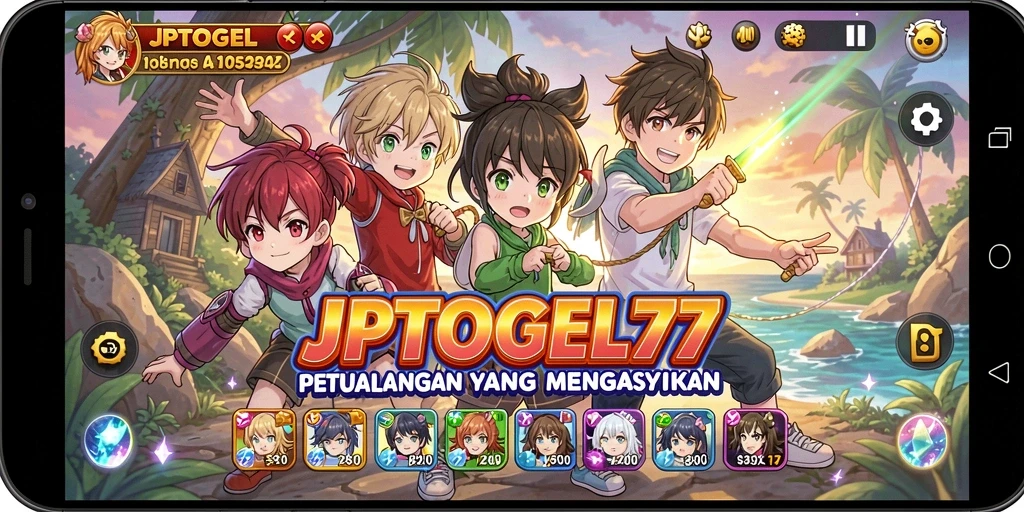 Tampilan gameplay JPTOGEL77 dengan karakter anime yang penuh aksi.