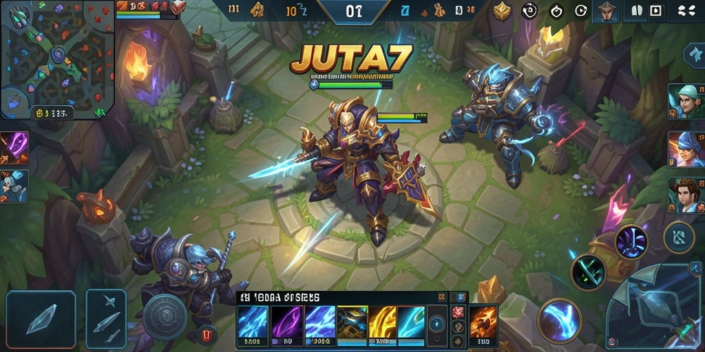 Tampilan gameplay seru di JUTA7 dengan hero beraksi.