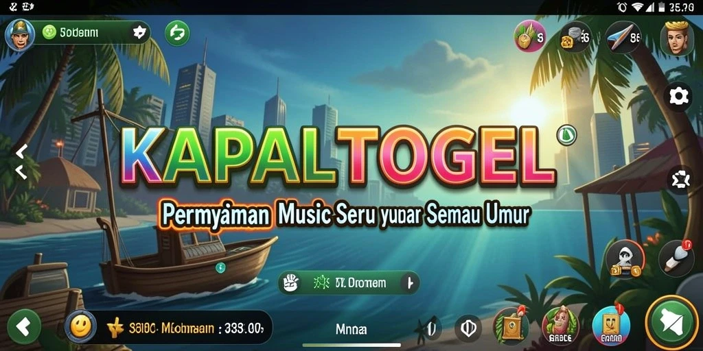 Gameplay KAPALTOGEL yang penuh warna dengan musik yang energik.