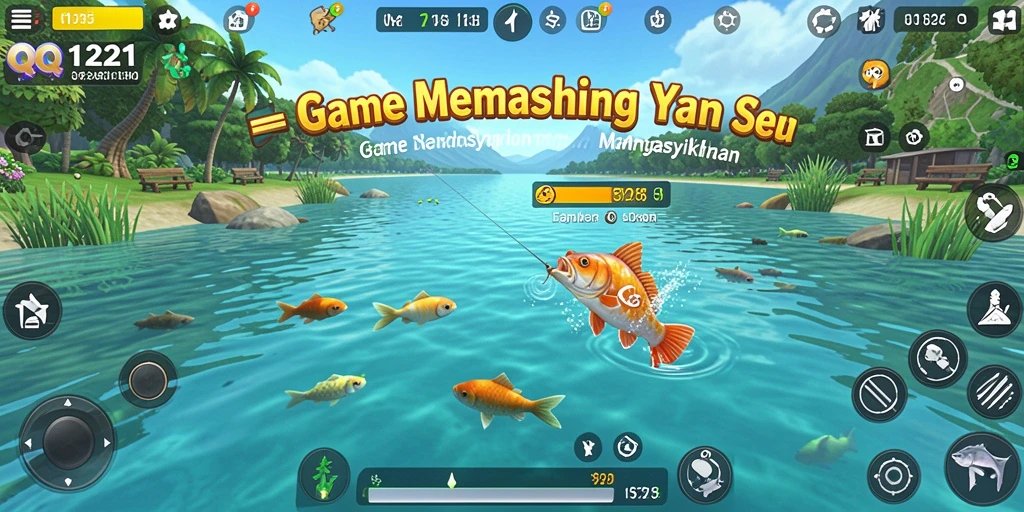 Screenshot gameplay QQ1221 yang menunjukkan aksi memancing seru.