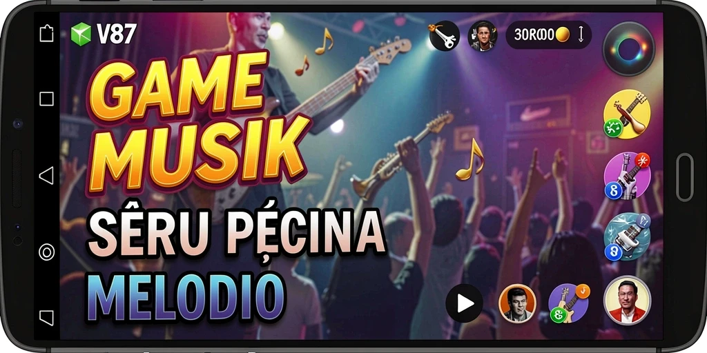 Tampilan screenshot V87 dengan gameplay musikal yang menarik.